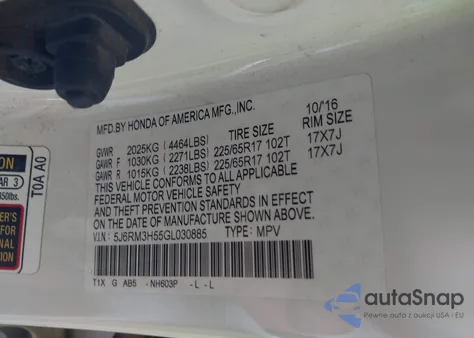 2016 Honda Cr-V Ex из США, поврежденный, VIN 5J6RM3H55GL030885